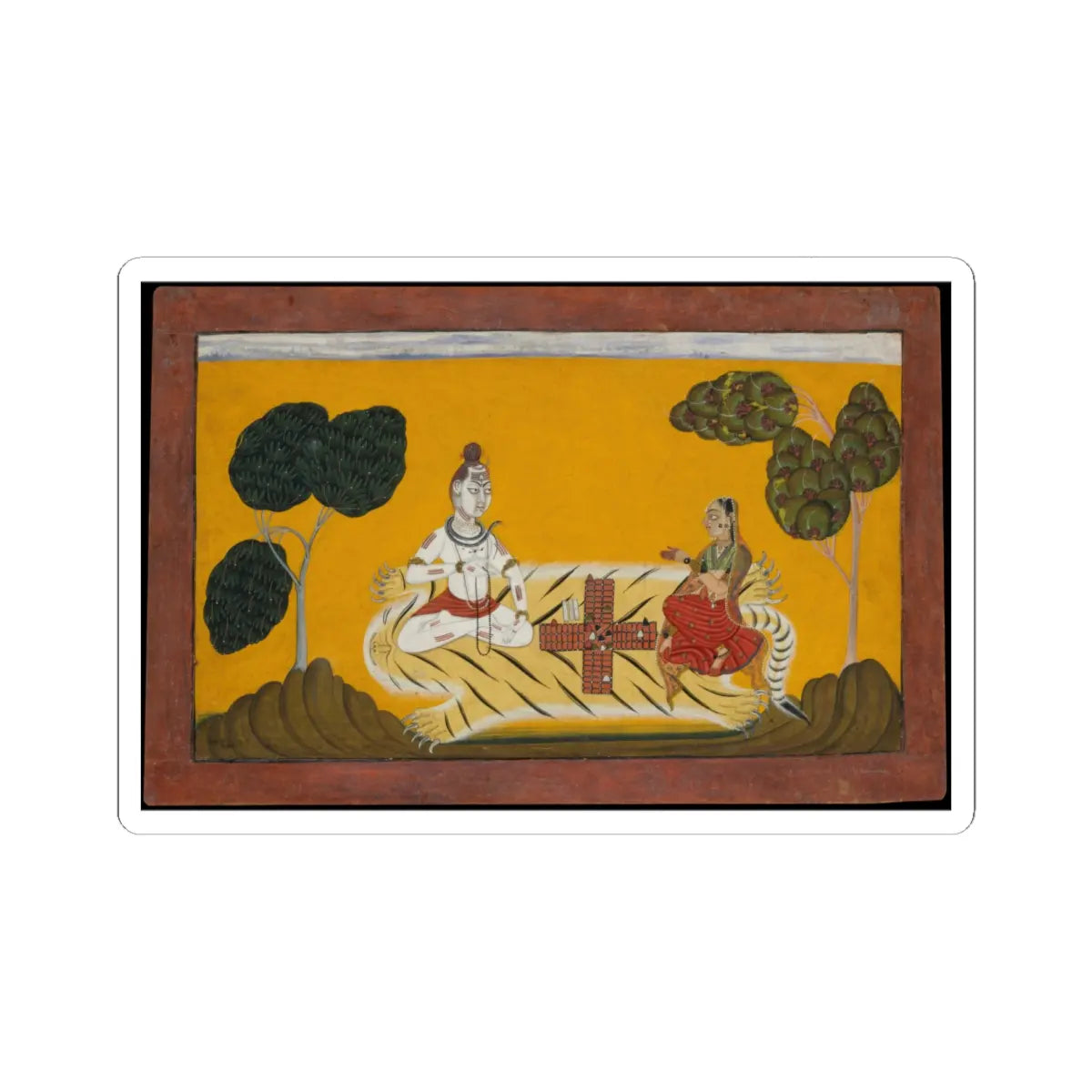 Devidasa of Nurpur - Shiva and Parvati Playing Chaupar- Folio from a Rasamanjari Series - dated 1694–95 v1 - STICKER Vinyl Kiss-Cut Decal
