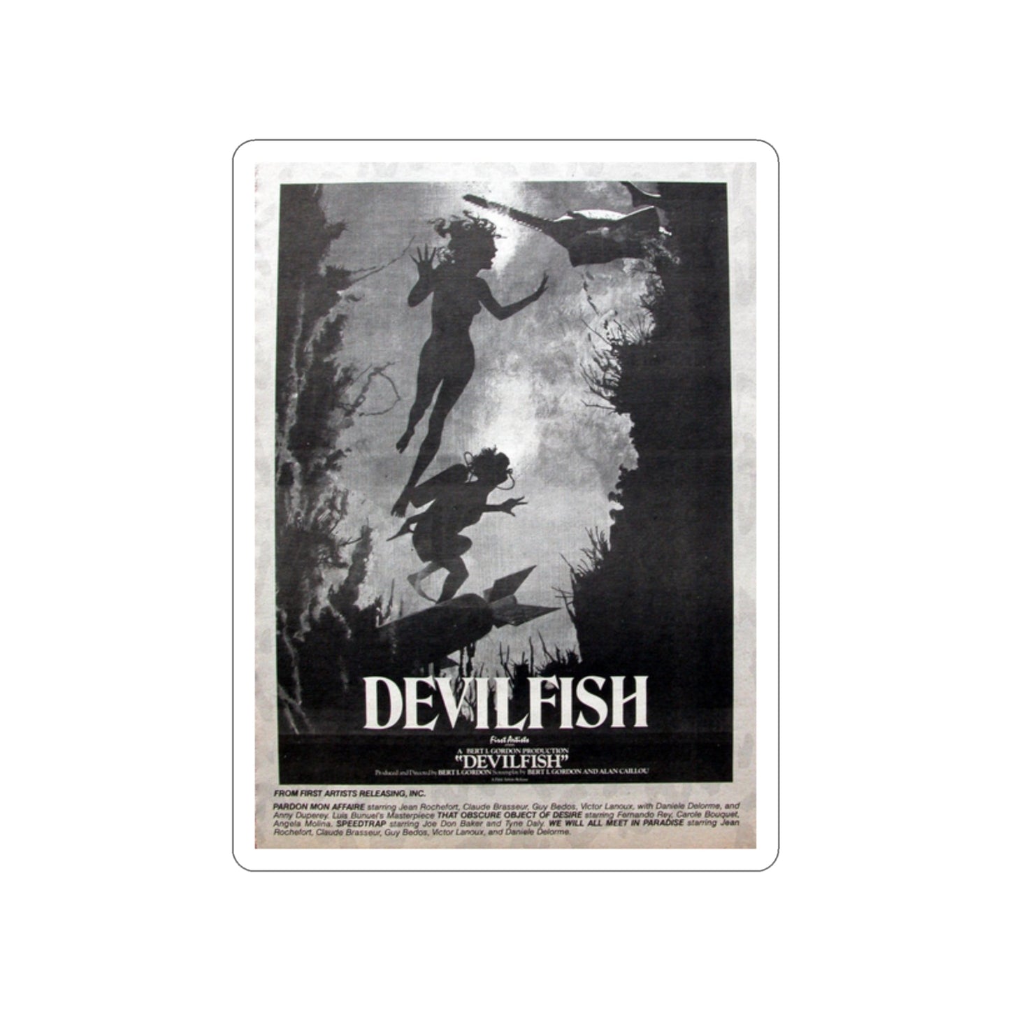 DEVIL FISH (NEVER PRODUCED) 1984 Movie Poster STICKER Vinyl Die-Cut Decal-2 Inch-The Sticker Space