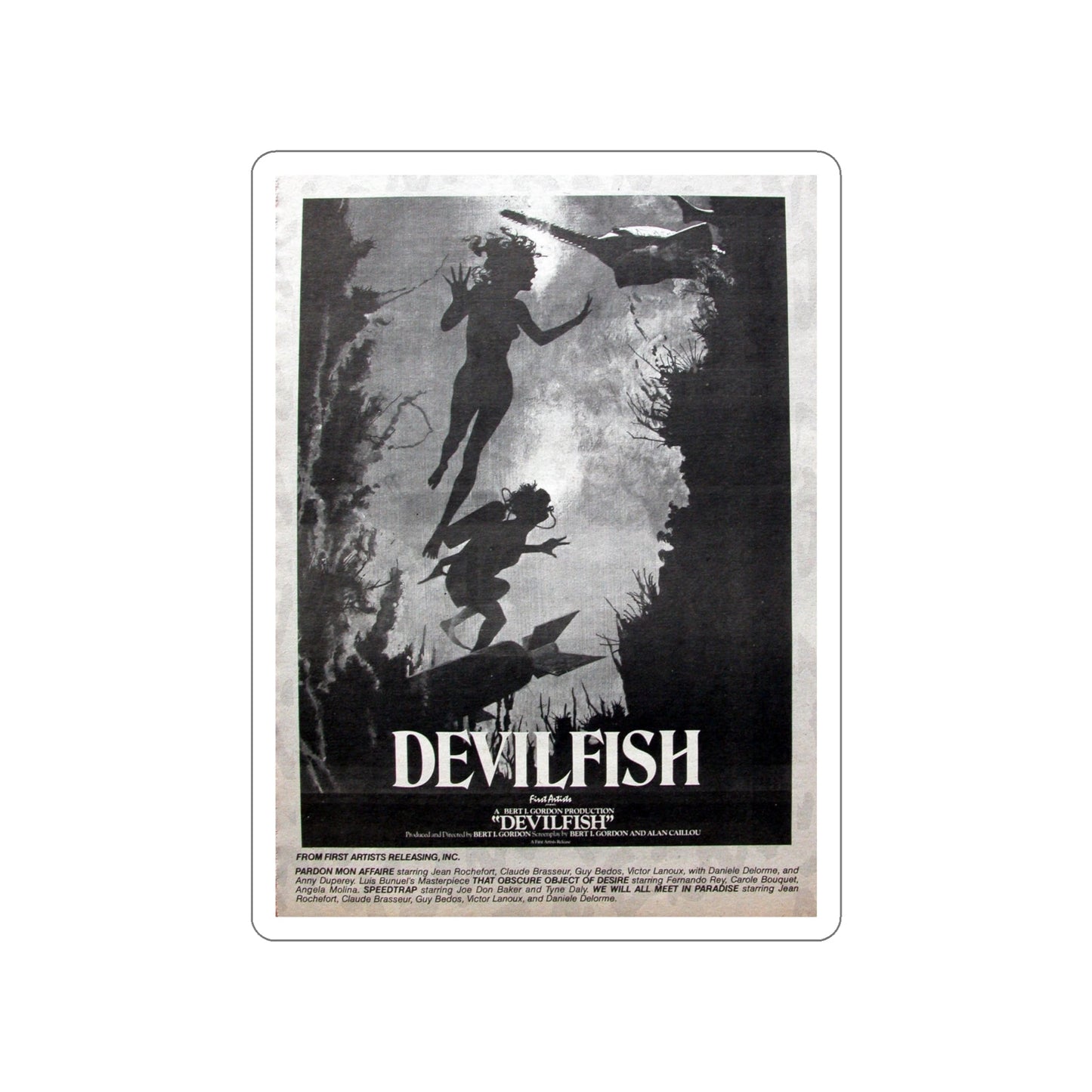 DEVIL FISH (NEVER PRODUCED) 1984 Movie Poster STICKER Vinyl Die-Cut Decal-6 Inch-The Sticker Space