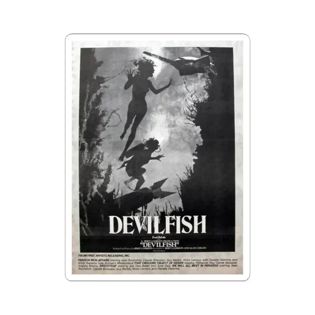 DEVIL FISH (NEVER PRODUCED) 1984 Movie Poster - STICKER Vinyl Kiss-Cut Decal 2 Inch White - The Sticker Space