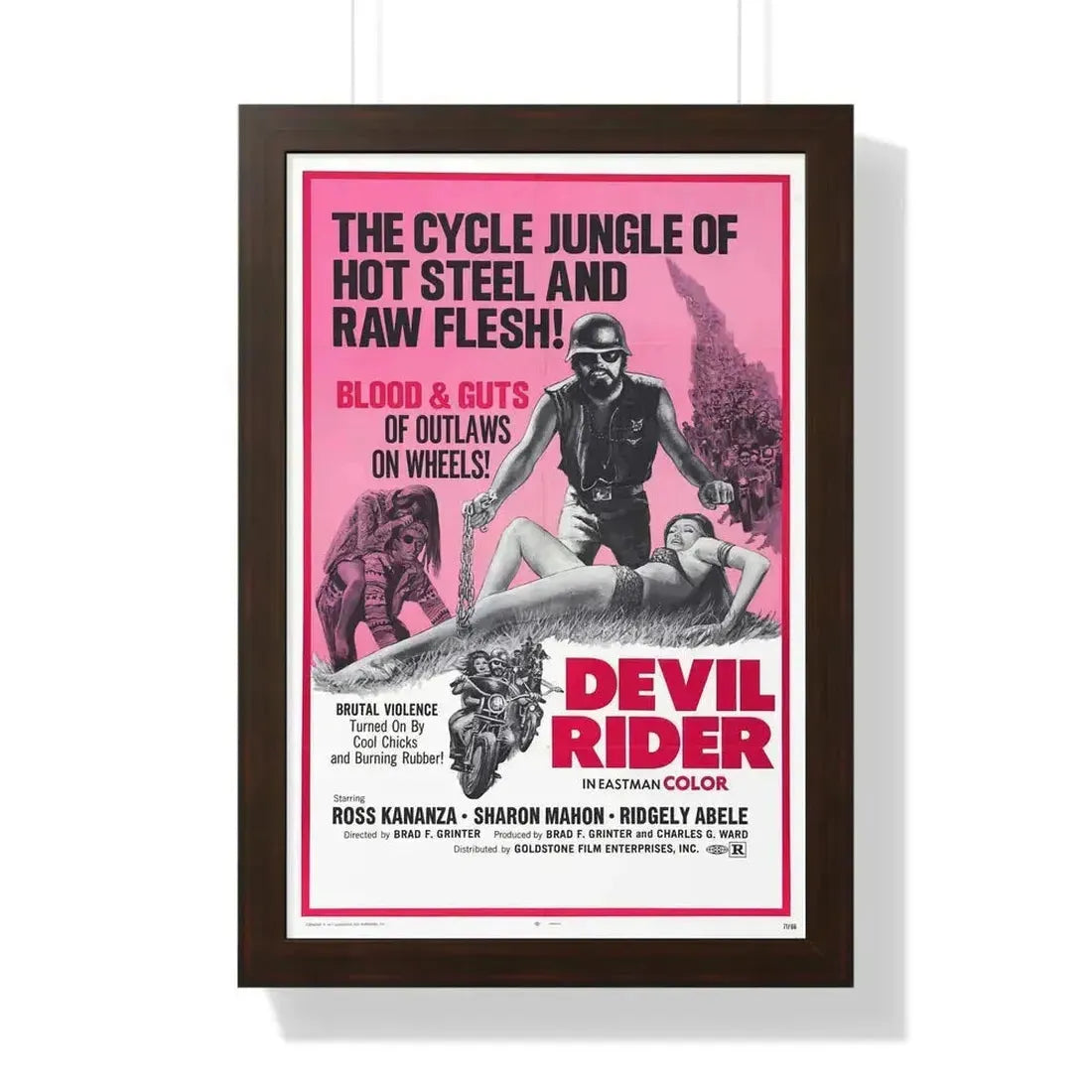 DEVIL RIDER 1970 - Framed Movie Poster 16″ x 24″ Walnut - The Sticker Space