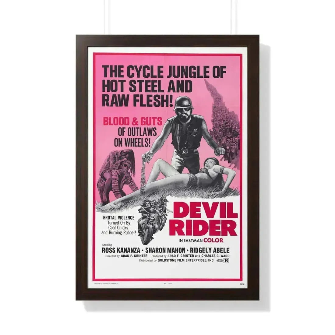 DEVIL RIDER 1970 - Framed Movie Poster 20" x 30" Walnut - The Sticker Space