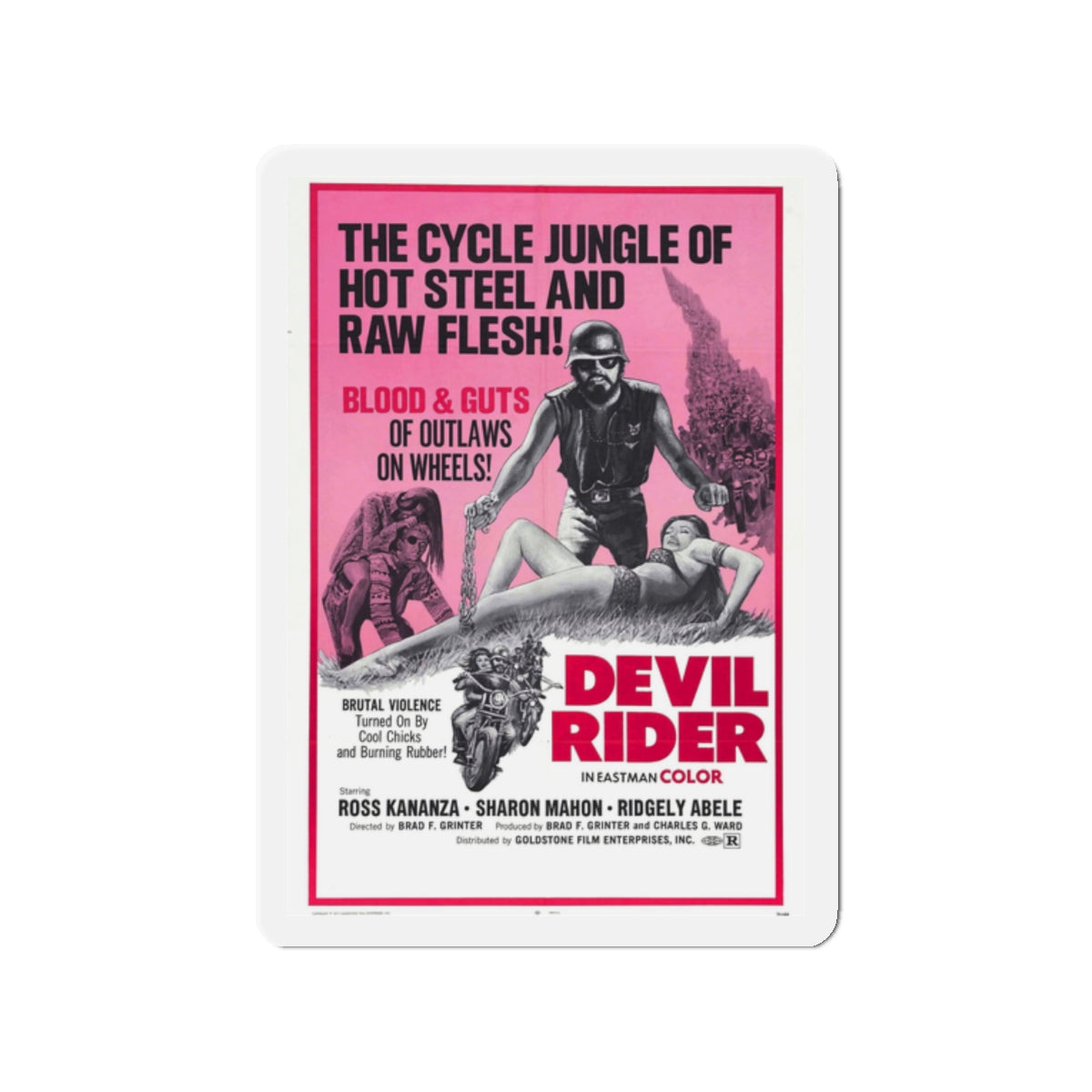 DEVIL RIDER 1970 Movie Poster - Die-Cut Magnet-2" x 2"-The Sticker Space