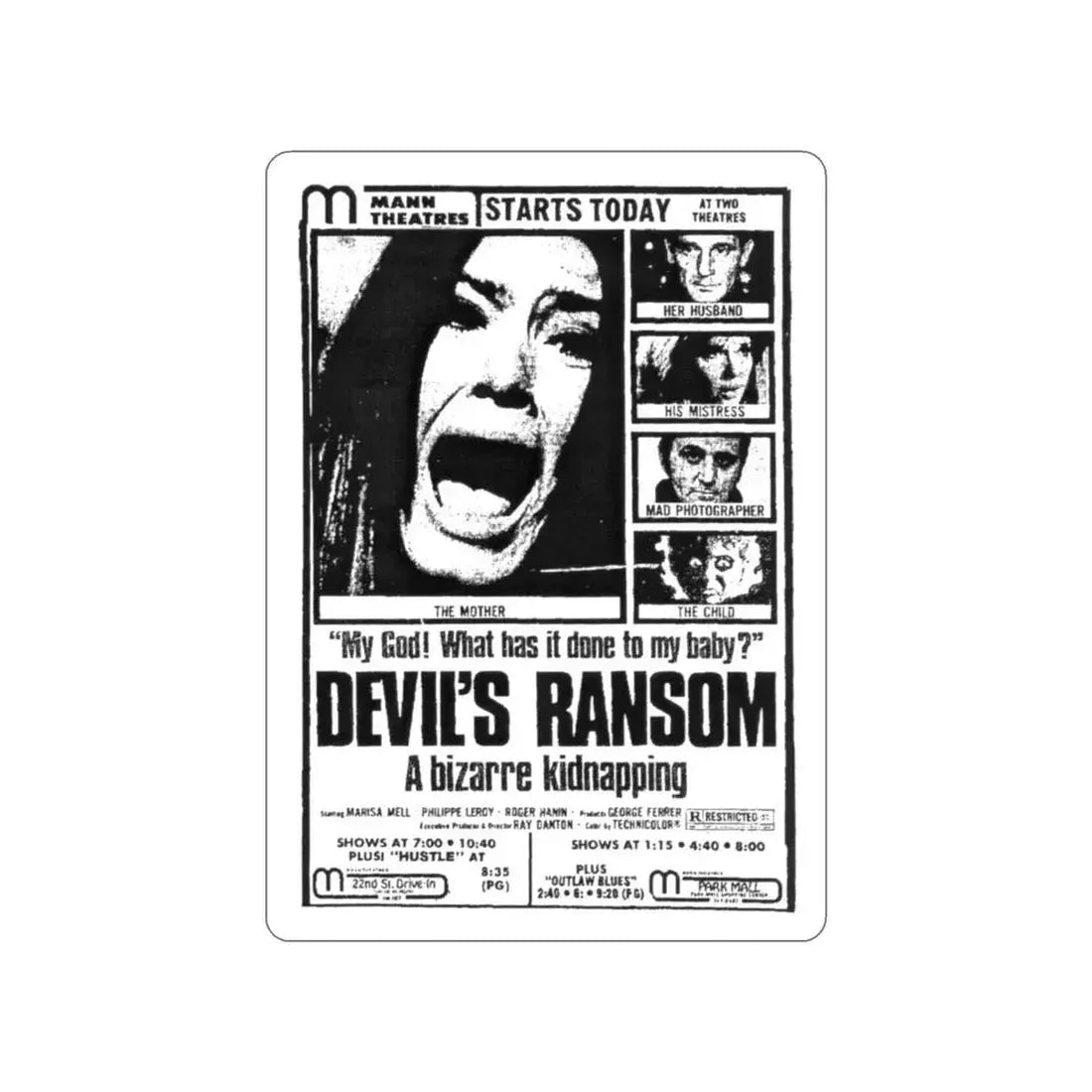 DEVIL'S RANSOM 1971 Movie Poster STICKER Vinyl Die-Cut Decal 3 Inch - The Sticker Space