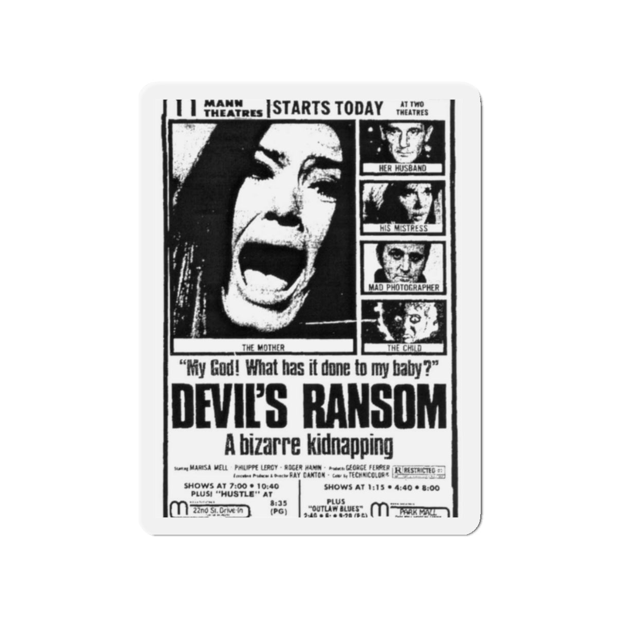 DEVIL'S RANSOM 1971 Movie Poster - Die-Cut Magnet-2" x 2"-The Sticker Space