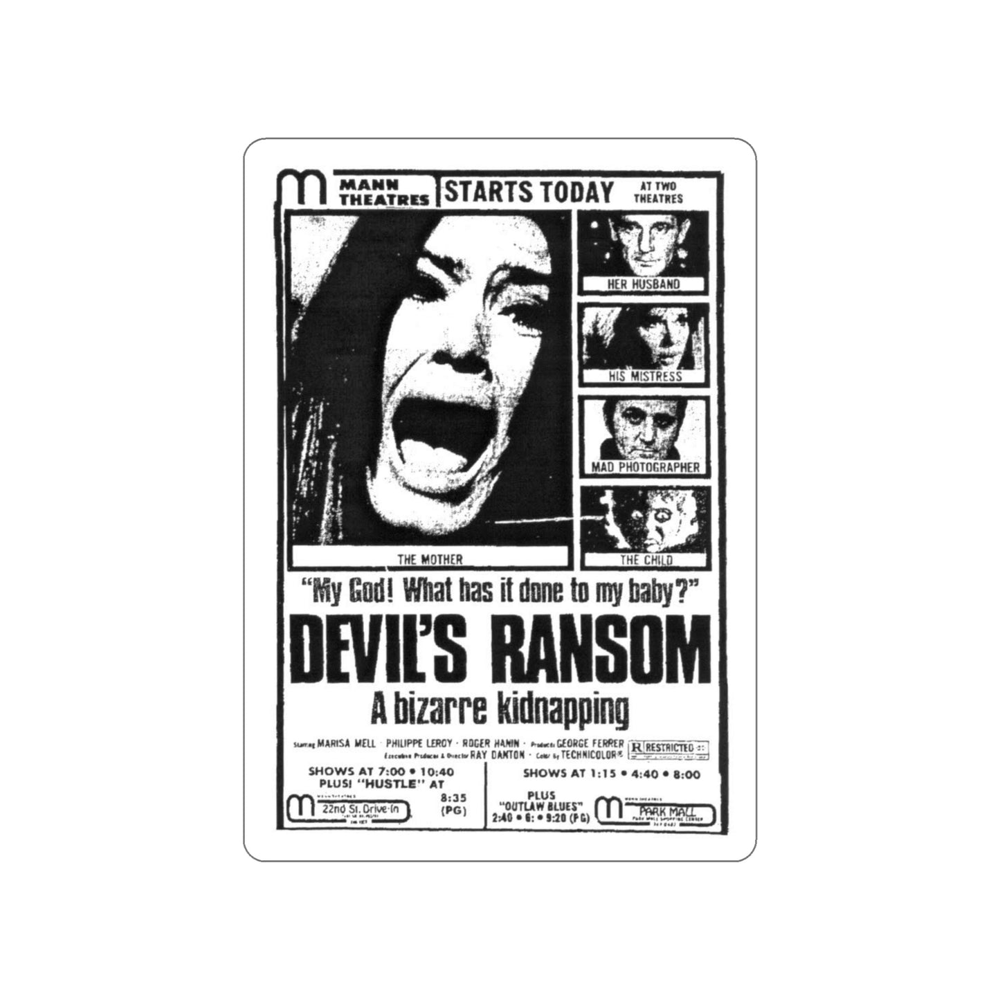 DEVIL'S RANSOM 1971 Movie Poster STICKER Vinyl Die-Cut Decal-6 Inch-The Sticker Space