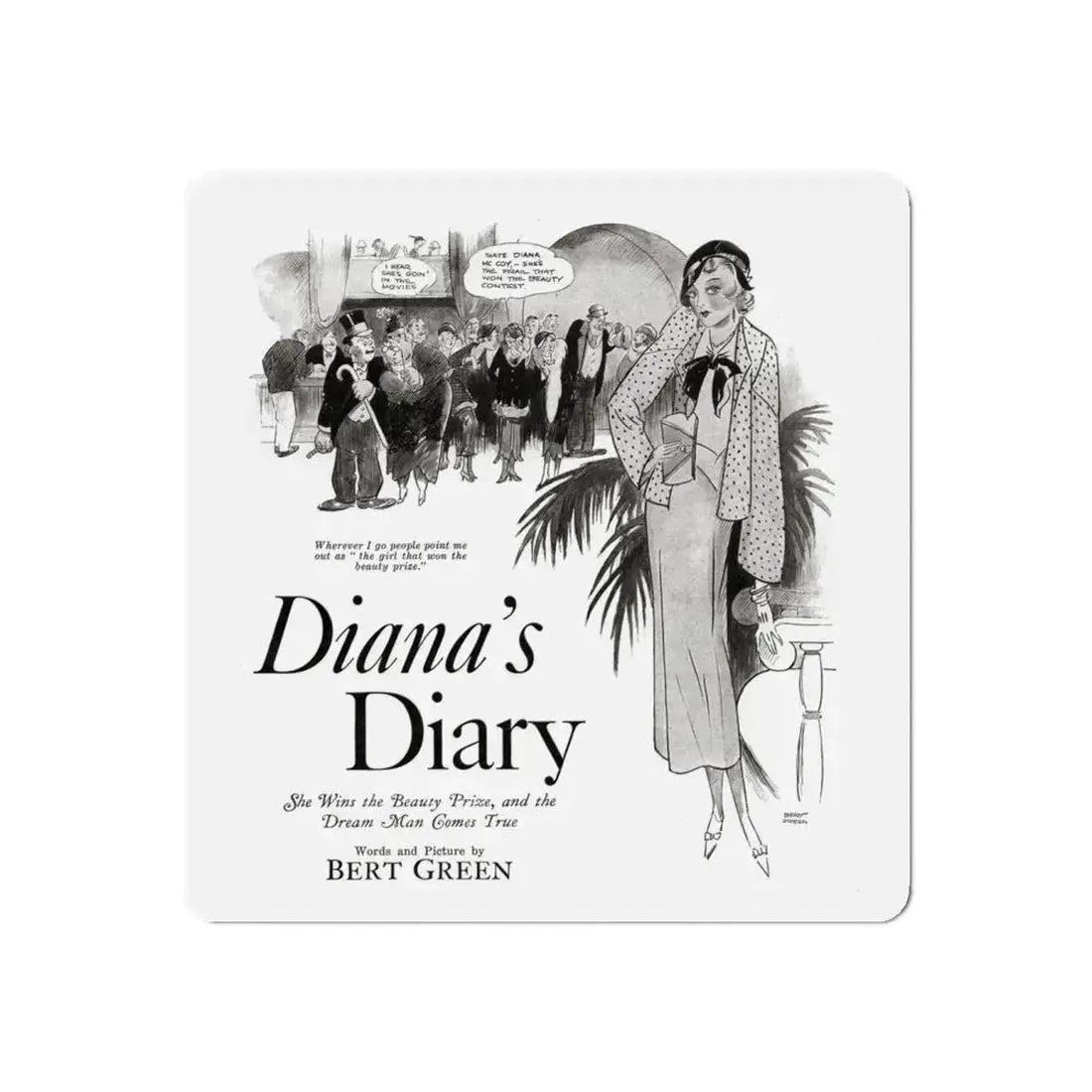 Diana's Diary, Liberty magazine, August 6, 1932 (Magazine Illustration) Refrigerator Magnet 4 Inch Die-Cut - The Sticker Space