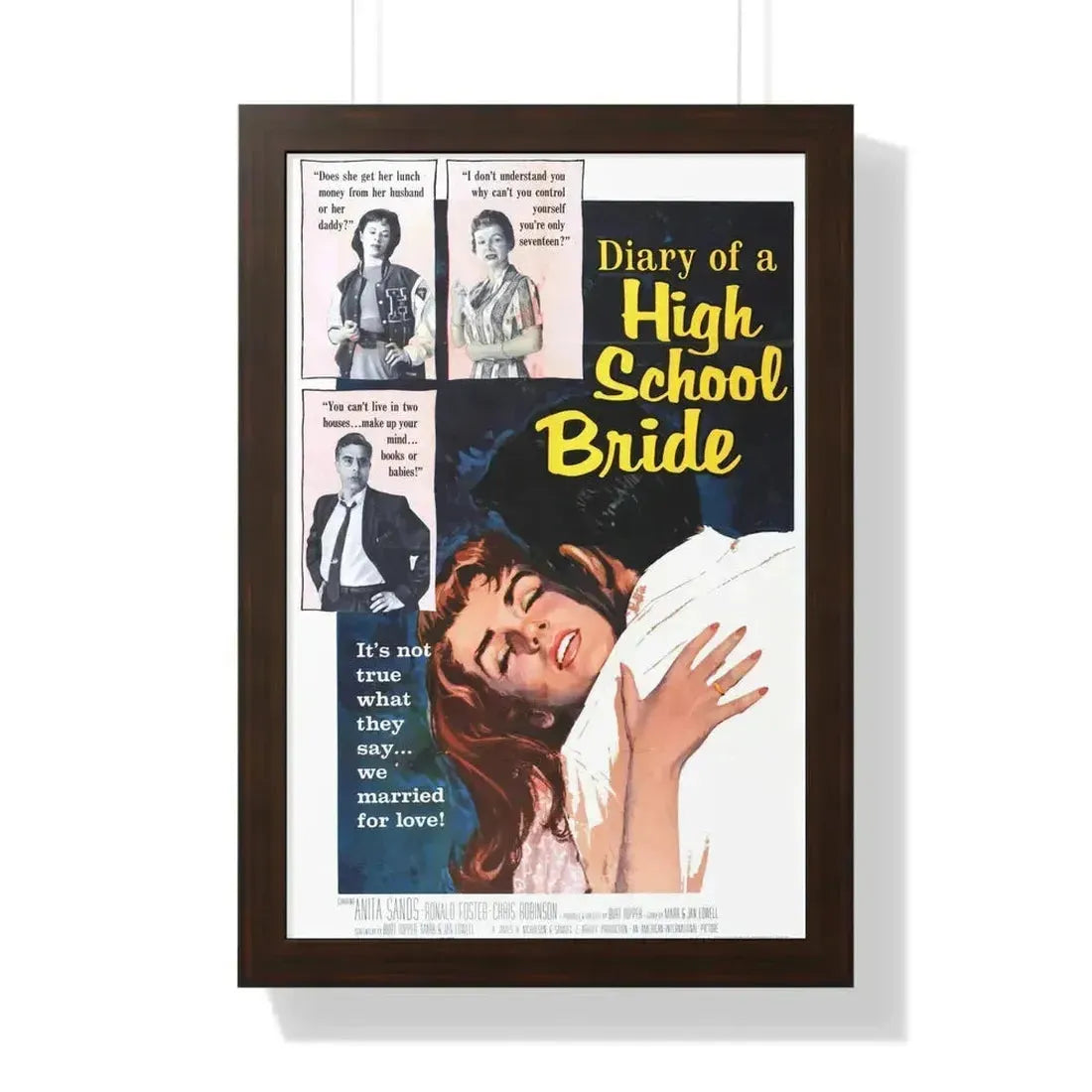 DIARY OF A HIGH SCHOOL BRIDE 1959 - Framed Movie Poster 16″ x 24″ Walnut - The Sticker Space
