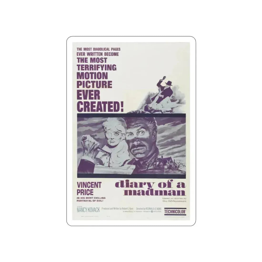 DIARY OF A MADMAN 1963 Movie Poster STICKER Vinyl Die-Cut Decal 2 Inch - The Sticker Space