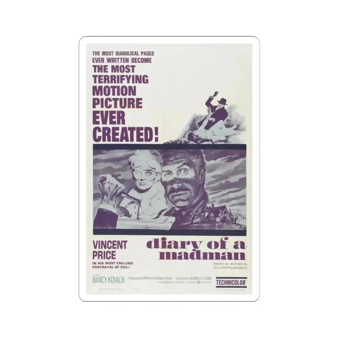 DIARY OF A MADMAN 1963 Movie Poster - STICKER Vinyl Kiss-Cut Decal 2 Inch White - The Sticker Space