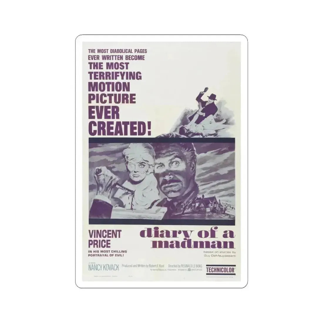 DIARY OF A MADMAN 1963 Movie Poster - STICKER Vinyl Kiss-Cut Decal 3 Inch White - The Sticker Space