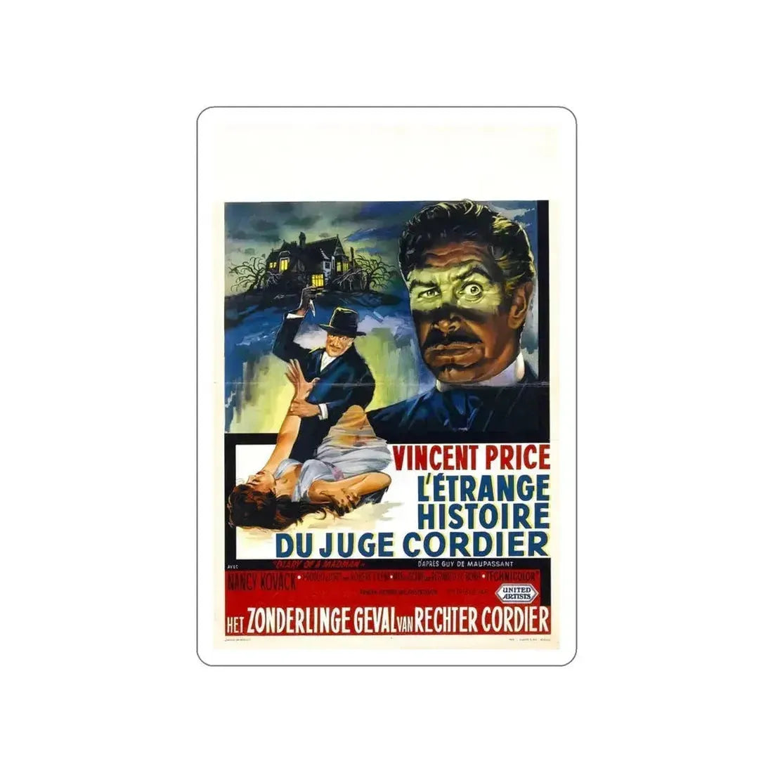 DIARY OF A MADMAN (BELGIAN) 1963 Movie Poster STICKER Vinyl Die-Cut Decal 5 Inch - The Sticker Space