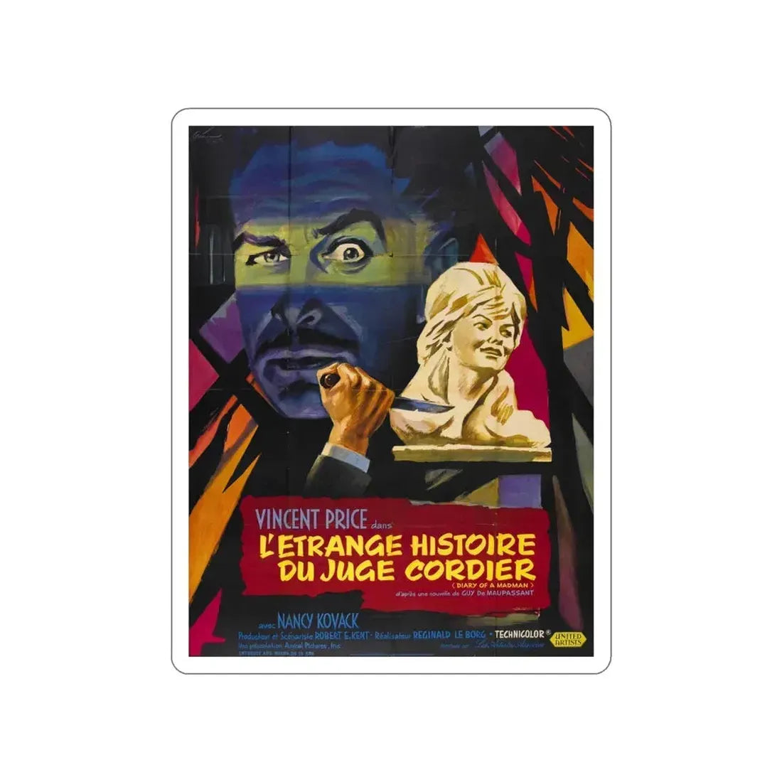 DIARY OF A MADMAN (FRENCH) 1963 Movie Poster STICKER Vinyl Die-Cut Decal 4 Inch - The Sticker Space