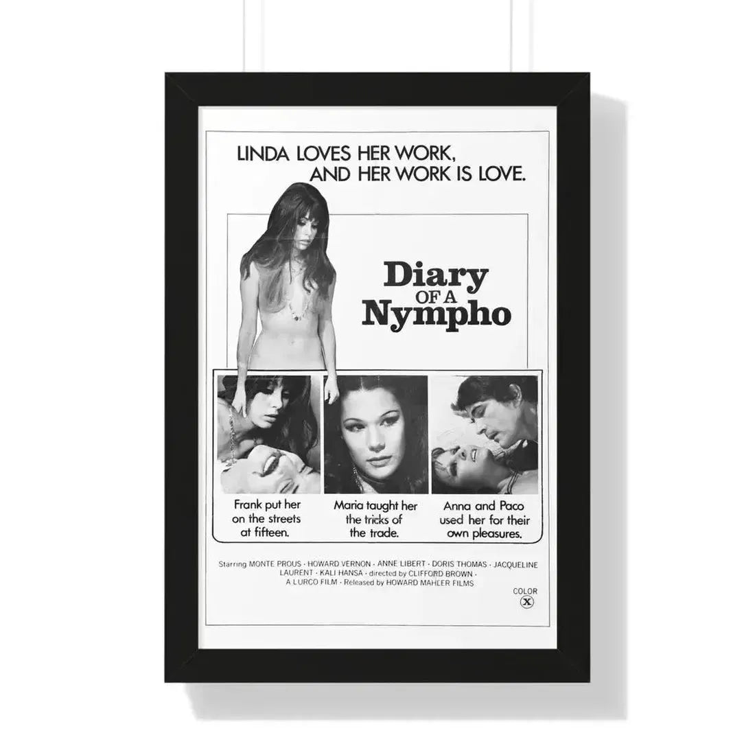 DIARY OF A NYMPHO 1973 - Framed Movie Poster 16″ x 24″ Black - The Sticker Space