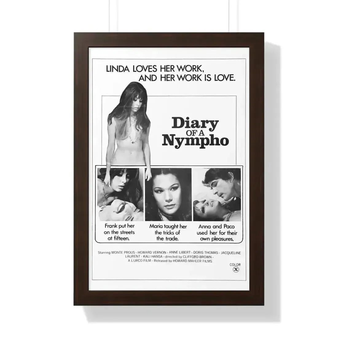 DIARY OF A NYMPHO 1973 - Framed Movie Poster 16″ x 24″ Walnut - The Sticker Space