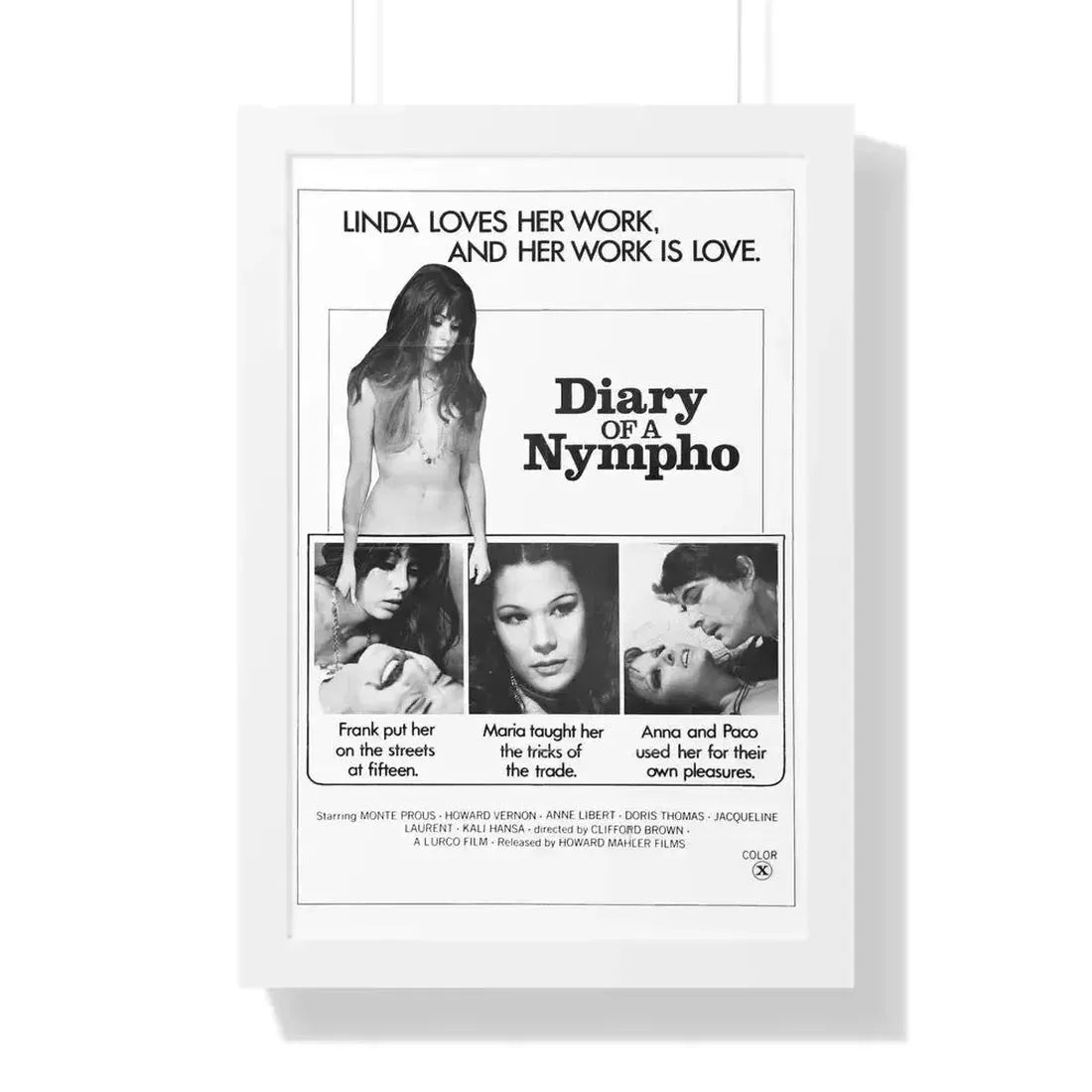 DIARY OF A NYMPHO 1973 - Framed Movie Poster 16″ x 24″ White - The Sticker Space