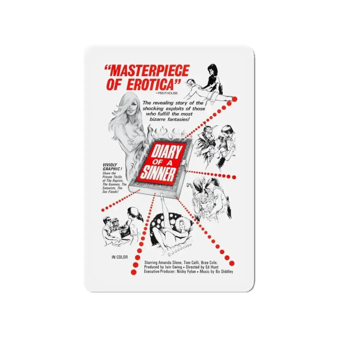 DIARY OF A SINNER 1974 Movie Poster - Refrigerator Magnet 3 Inch - The Sticker Space