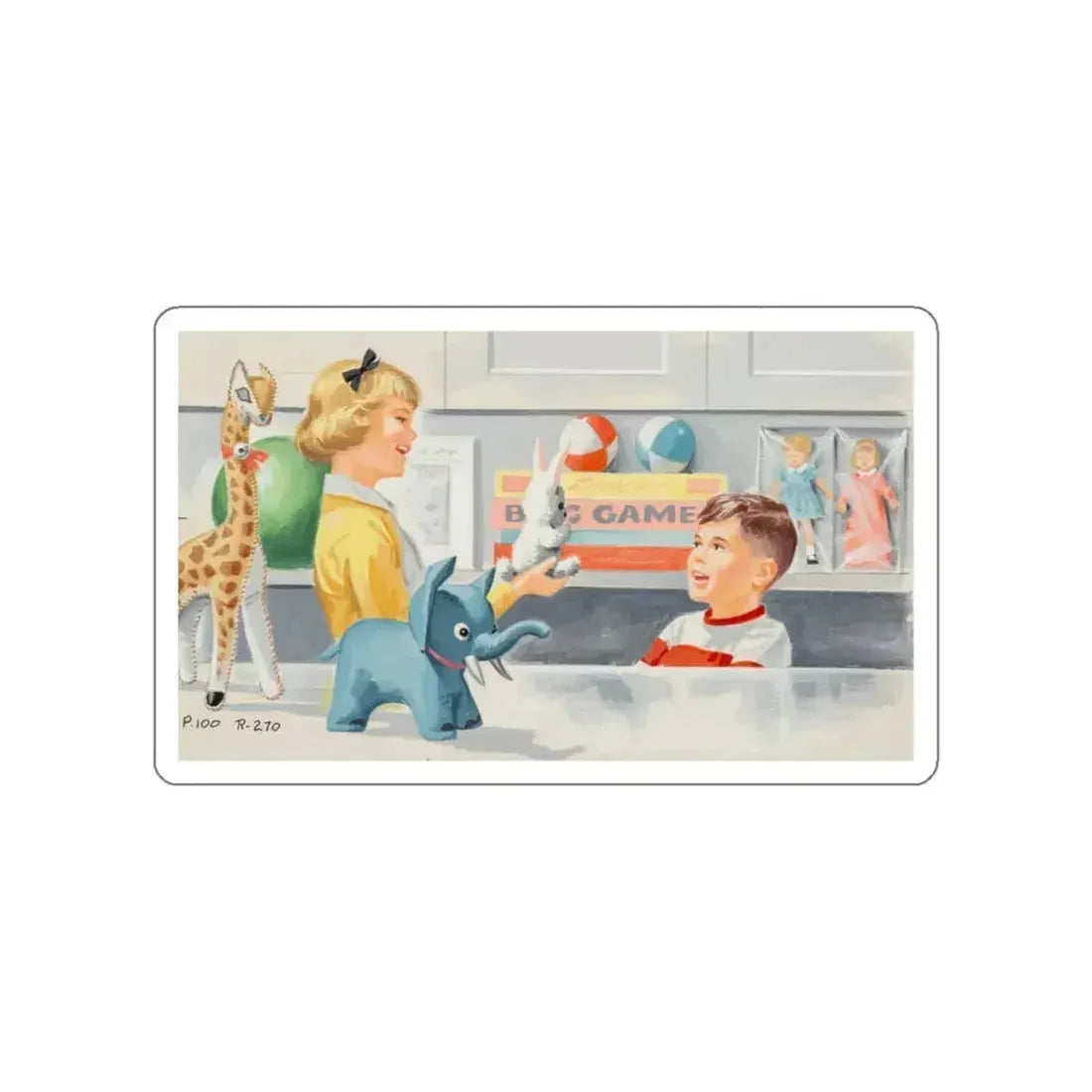 Dick and Jane Fun With Our Friends, interior illustration (3), 1965 (Magazine Illustration) STICKER Vinyl Die-Cut Decal White Die-Cut 6 Inch - The Sticker Space