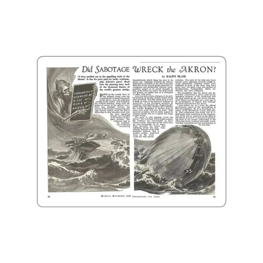 Did Sabotage Wreck the Akron, Modern Mechanix, June 1933 (Magazine Illustration) STICKER Vinyl Die-Cut Decal White Die-Cut 2 Inch - The Sticker Space