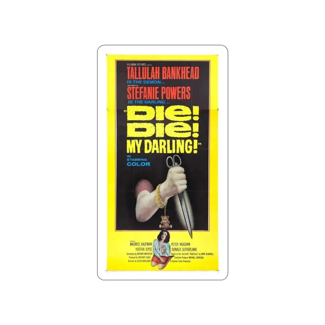 DIE! DIE! MY DARLING! (2) 1965 Movie Poster STICKER Vinyl Die-Cut Decal 4 Inch - The Sticker Space