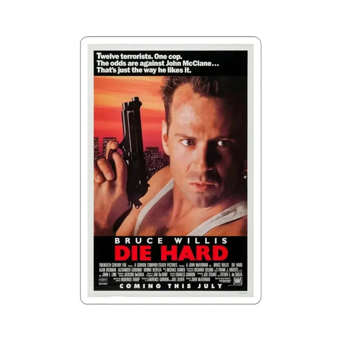 Die Hard 1988 Movie Poster - STICKER Vinyl Kiss-Cut Decal 4 Inch White - The Sticker Space