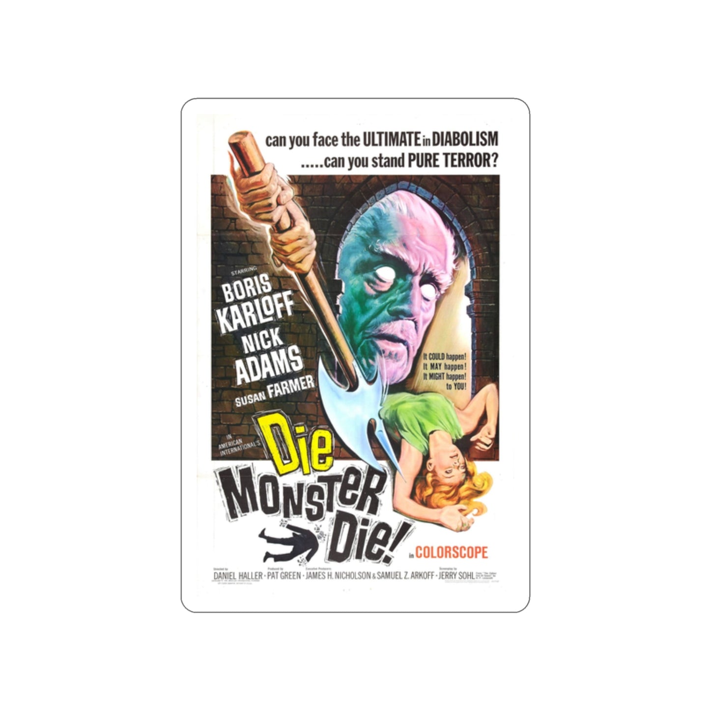 DIE MONSTER DIE! 1965 Movie Poster STICKER Vinyl Die-Cut Decal-2 Inch-The Sticker Space