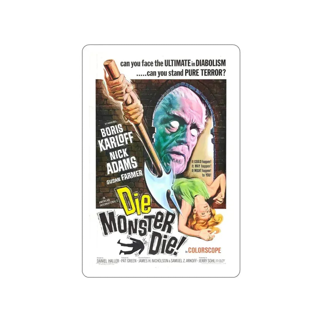 DIE MONSTER DIE! 1965 Movie Poster STICKER Vinyl Die-Cut Decal 6 Inch - The Sticker Space