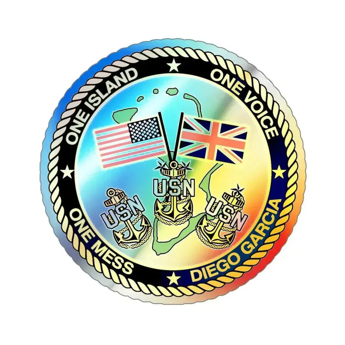 Diego Garcia One Mess (U.S. Navy) Holographic STICKER Die-Cut Vinyl Decal - The Sticker Space
