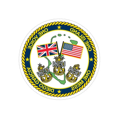 Diego Garcia One Mess (U.S. Navy) REVERSE PRINT Transparent Die-Cut STICKER - The Sticker Space
