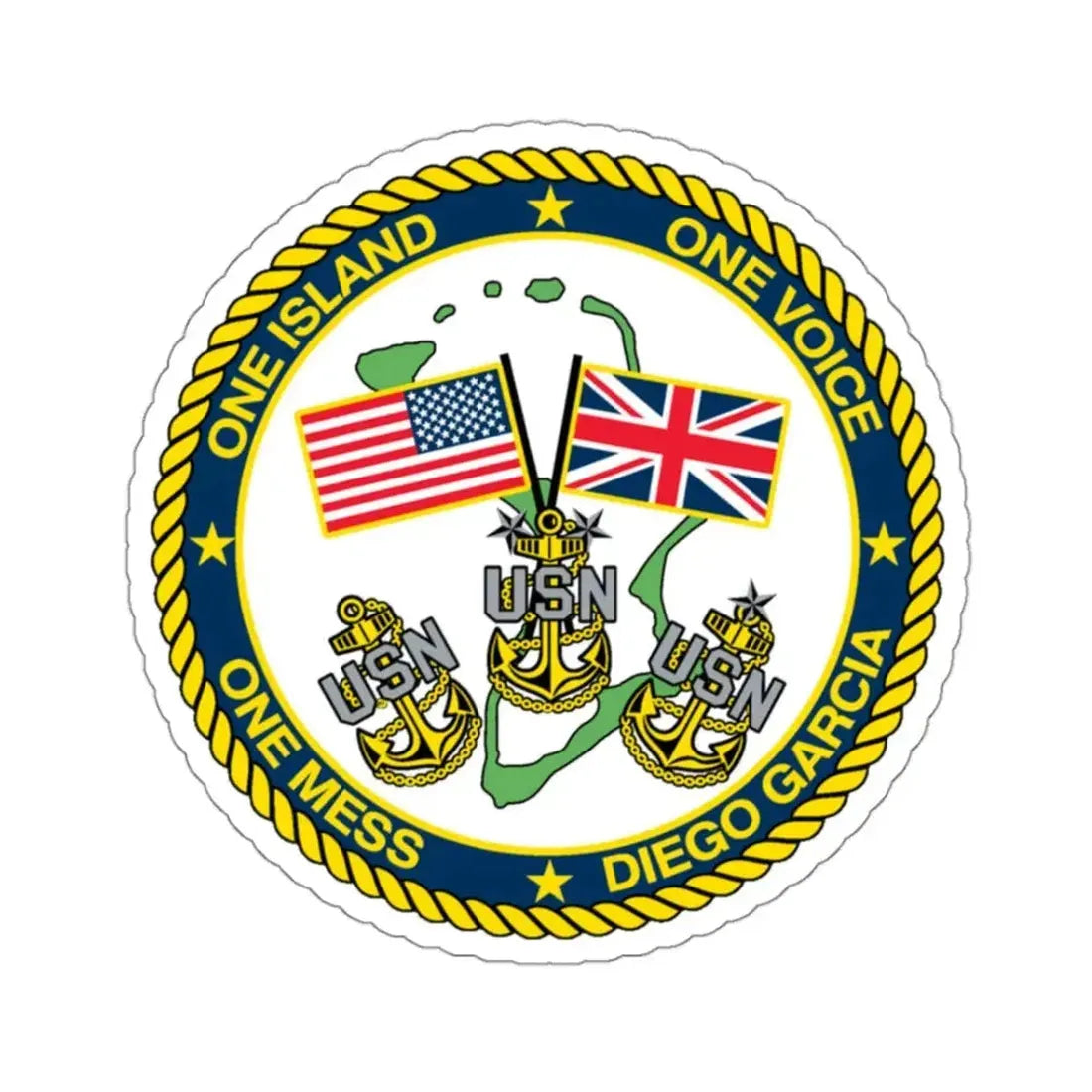 Diego Garcia One Mess (U.S. Navy) STICKER Vinyl Kiss-Cut Decal 3 Inch White - The Sticker Space