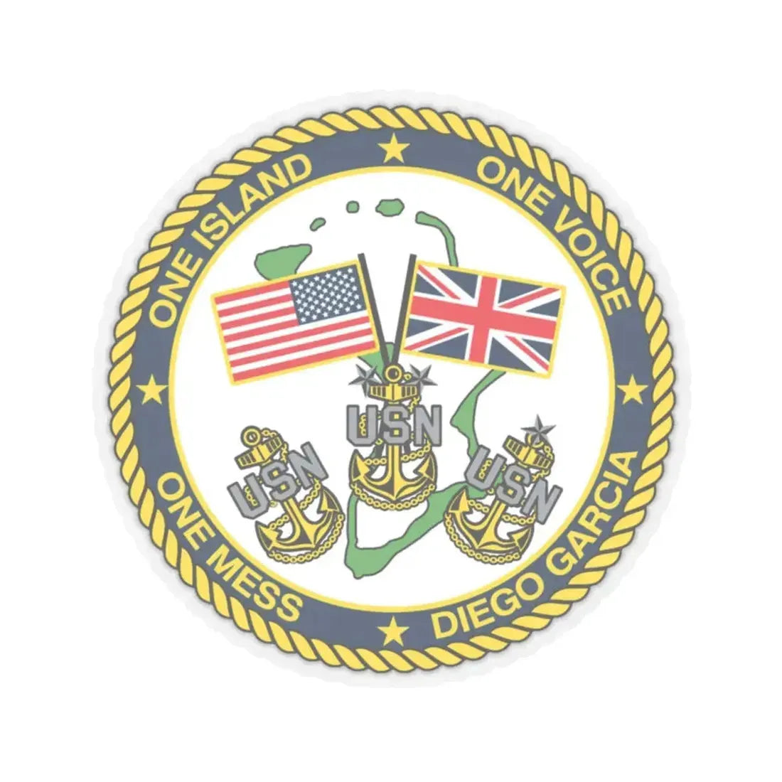 Diego Garcia One Mess (U.S. Navy) STICKER Vinyl Kiss-Cut Decal 4 Inch Transparent - The Sticker Space