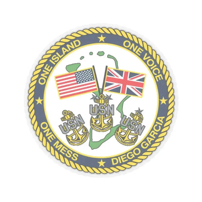 Diego Garcia One Mess (U.S. Navy) STICKER Vinyl Kiss-Cut Decal 4 Inch Transparent - The Sticker Space