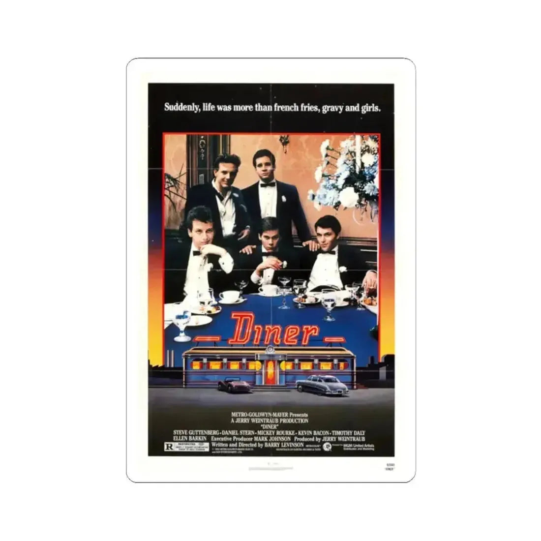Diner 1982 Movie Poster - STICKER Vinyl Kiss-Cut Decal 2 Inch White - The Sticker Space