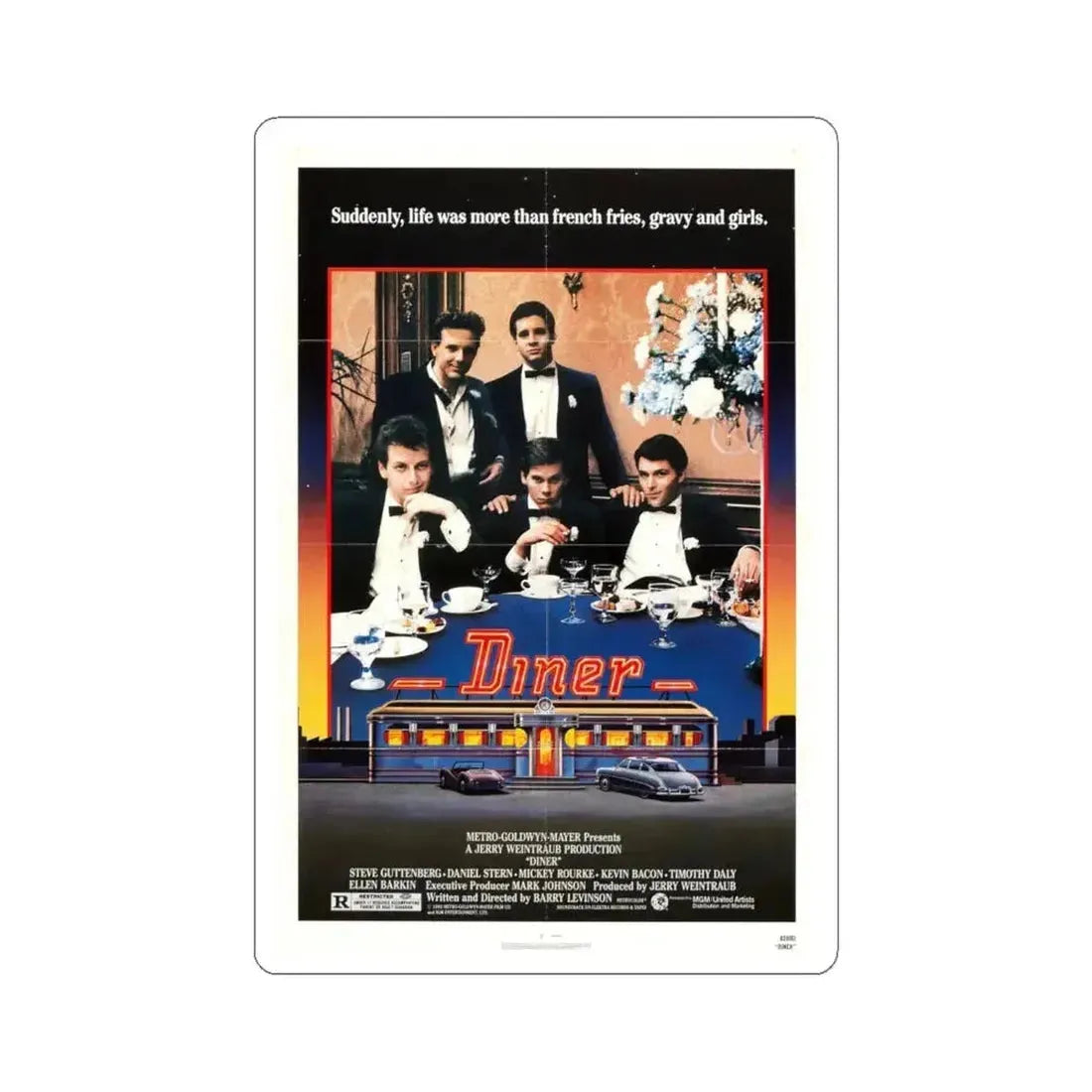 Diner 1982 Movie Poster - STICKER Vinyl Kiss-Cut Decal 6 Inch White - The Sticker Space