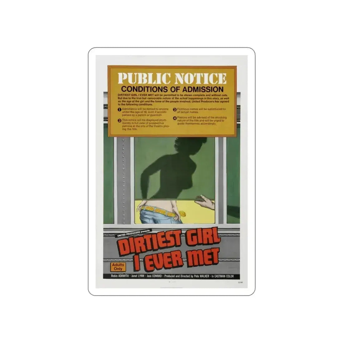 DIRTIEST GIRL I EVER MET 1970 Movie Poster STICKER Vinyl Die-Cut Decal 3 Inch - The Sticker Space