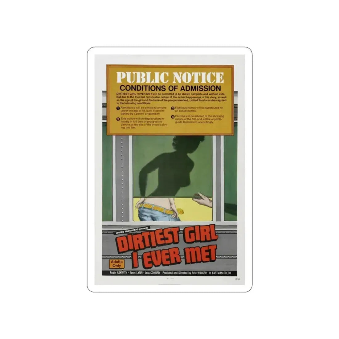 DIRTIEST GIRL I EVER MET 1970 Movie Poster STICKER Vinyl Die-Cut Decal 3 Inch - The Sticker Space