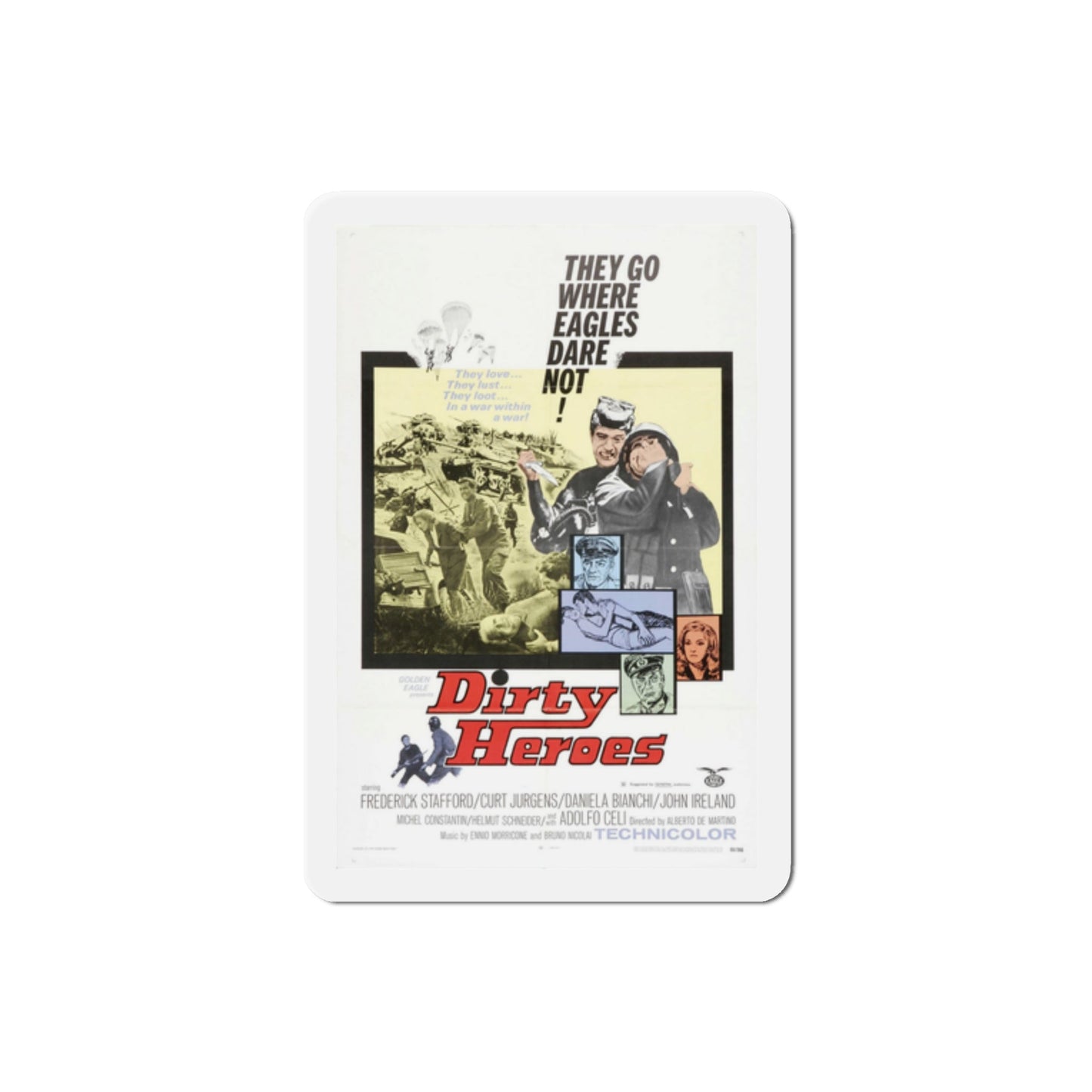 Dirty Heroes 1970 Movie Poster Die-Cut Magnet-2 Inch-The Sticker Space