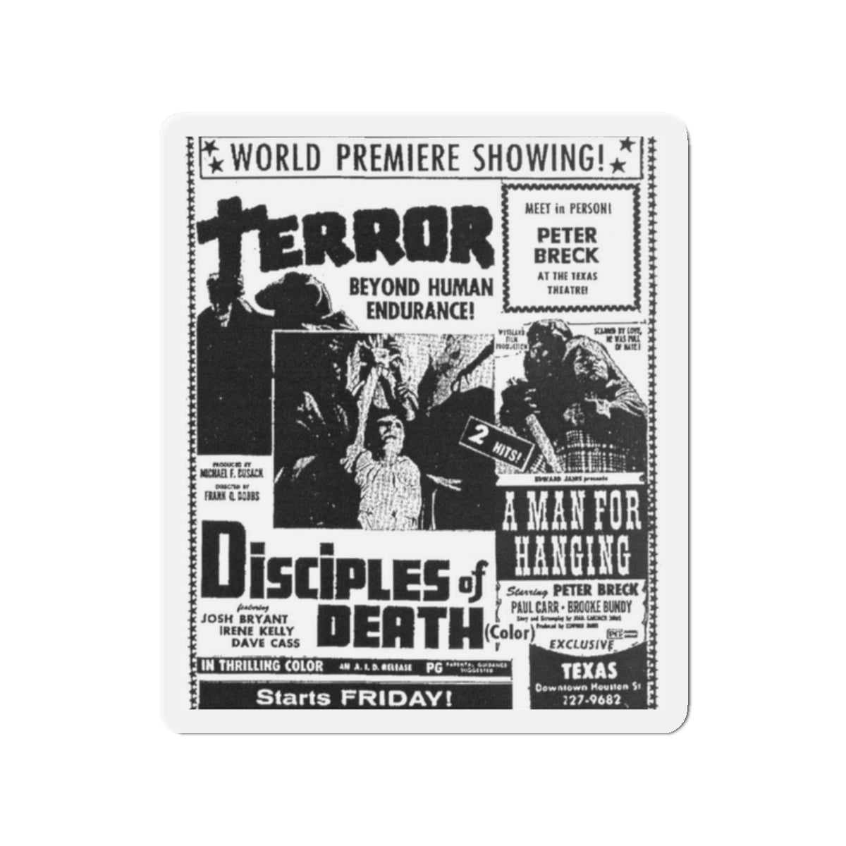 DISCIPLES OF DEATH + A MAN FOR HANGING 1972 Movie Poster - Die-Cut Magnet-2" x 2"-The Sticker Space