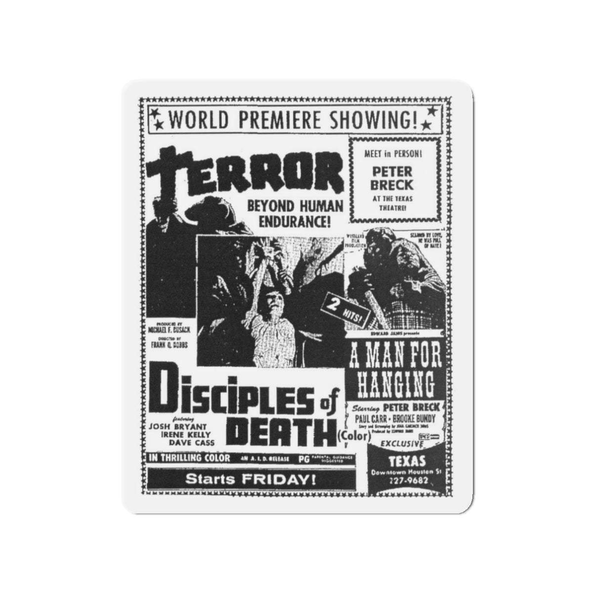 DISCIPLES OF DEATH + A MAN FOR HANGING 1972 Movie Poster - Die-Cut Magnet-3" x 3"-The Sticker Space