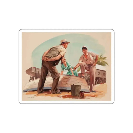 Discussing Strategy, Saturday Evening Post story illustration, circa 1940s (Magazine Illustration) STICKER Vinyl Die-Cut Decal White Die-Cut 2 Inch - The Sticker Space