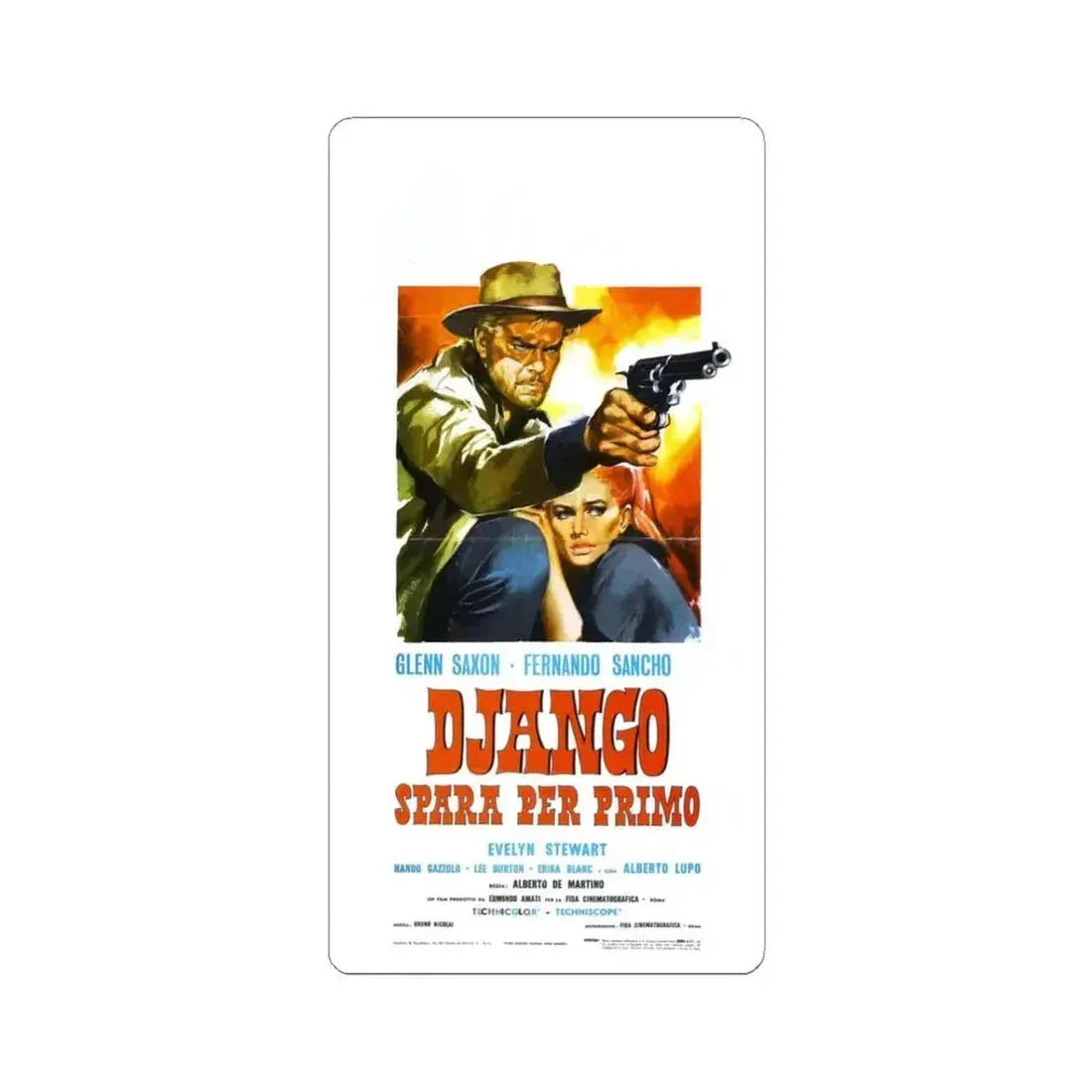 DJANGO SHOOTS FIRST 1966 Movie Poster - STICKER Vinyl Kiss-Cut Decal 3 Inch White - The Sticker Space