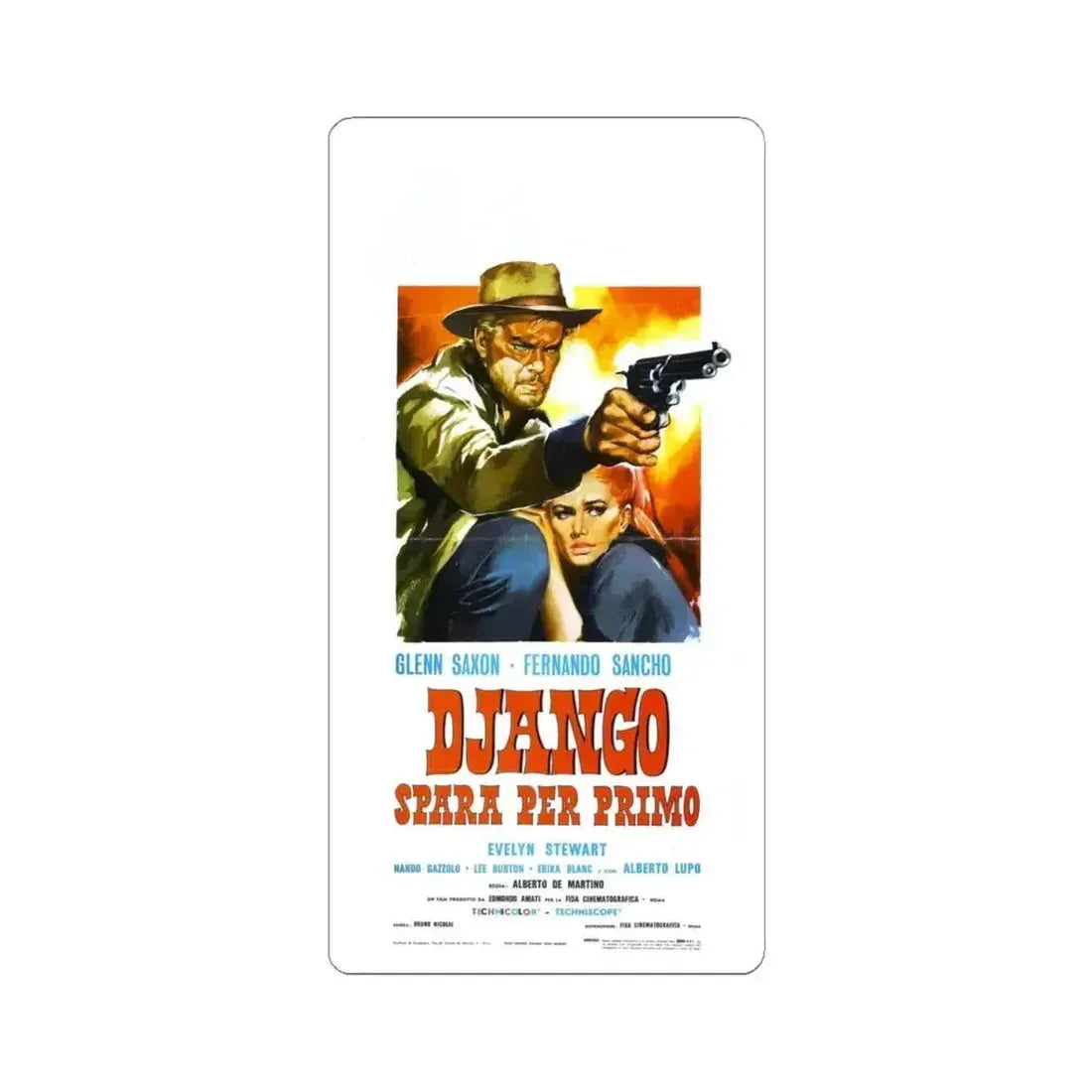 DJANGO SHOOTS FIRST 1966 Movie Poster - STICKER Vinyl Kiss-Cut Decal 4 Inch White - The Sticker Space