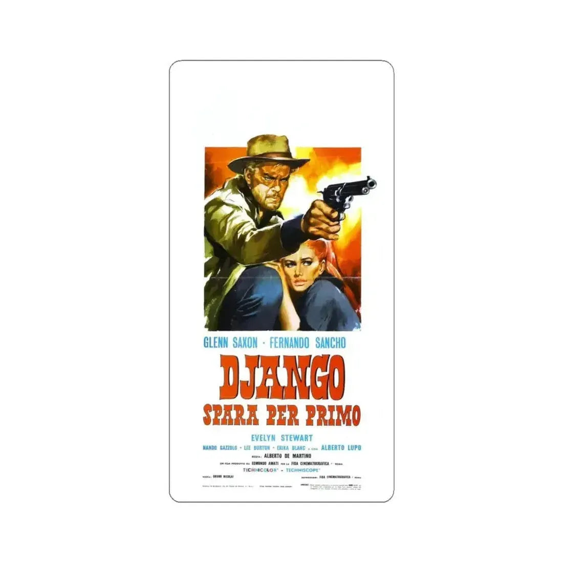 DJANGO SHOOTS FIRST 1966 Movie Poster - STICKER Vinyl Kiss-Cut Decal 6 Inch White - The Sticker Space