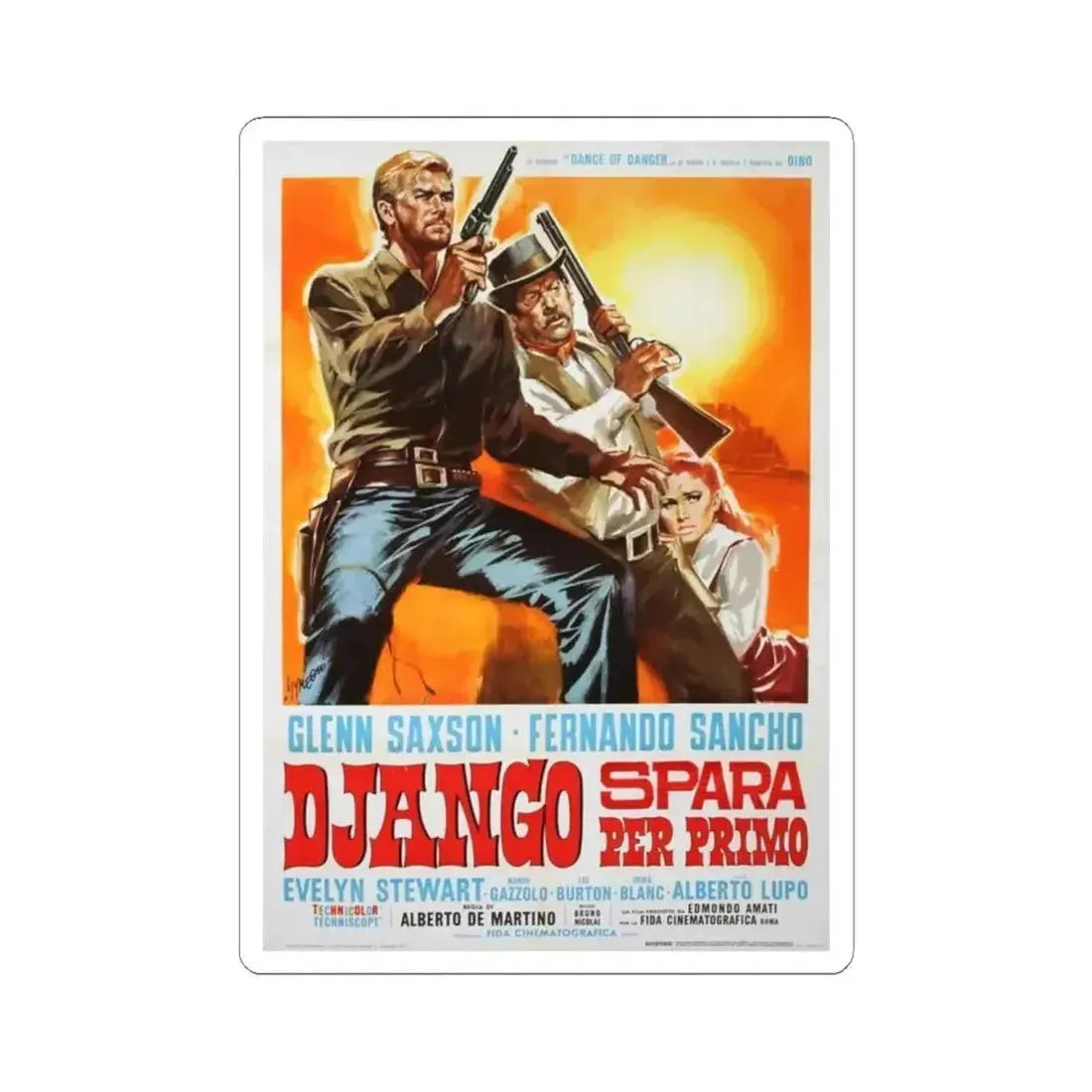 DJANGO SHOOTS FIRST (2) 1966 Movie Poster - STICKER Vinyl Kiss-Cut Decal 6 Inch White - The Sticker Space