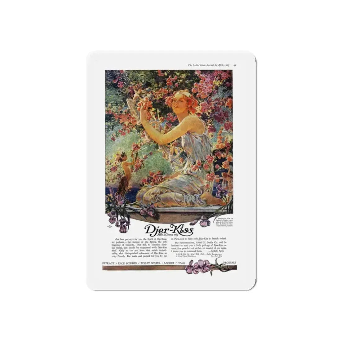 Djer-Kiss ad, Ladies' Home Journal, April 1917 (Magazine Illustration) Refrigerator Magnet 3 Inch Die-Cut - The Sticker Space