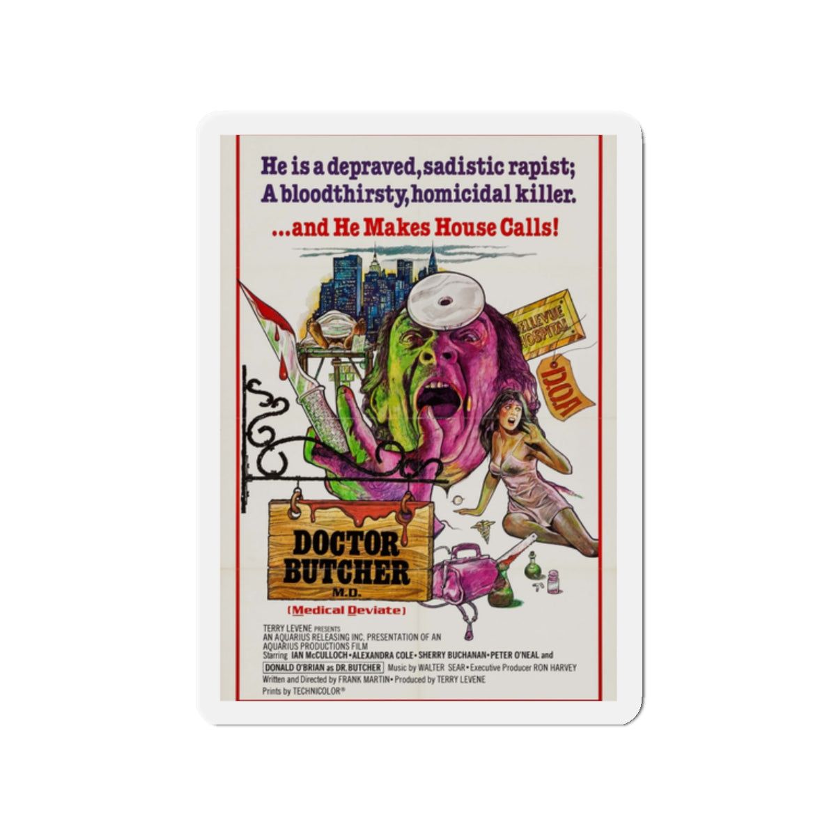 DOCTOR BUTCHER M.D. (ZOMBIE HOLOCAUST) 1980 Movie Poster - Die-Cut Magnet-2" x 2"-The Sticker Space