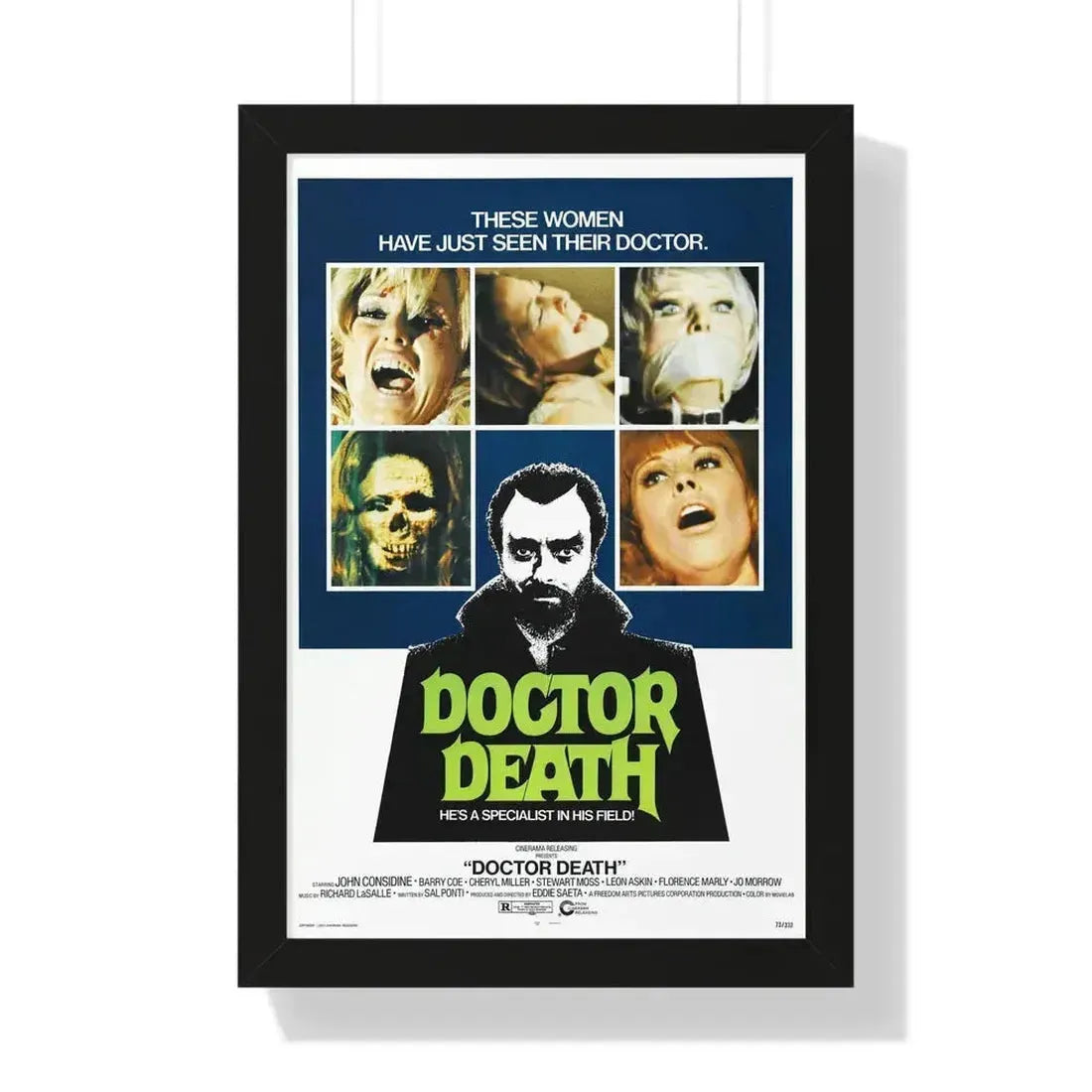 DOCTOR DEATH 1973 - Framed Movie Poster 16″ x 24″ Black - The Sticker Space