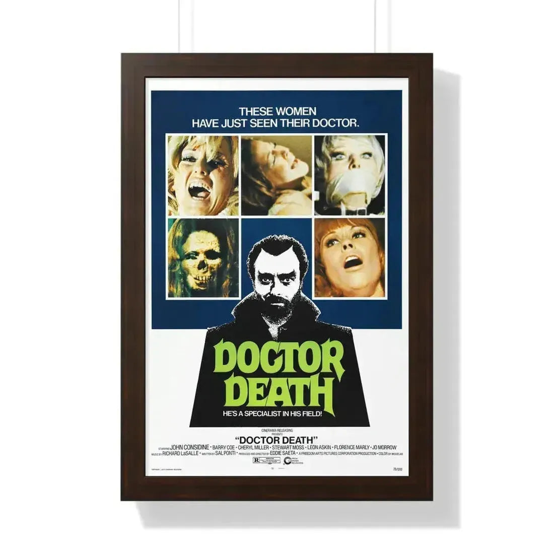 DOCTOR DEATH 1973 - Framed Movie Poster 16″ x 24″ Walnut - The Sticker Space