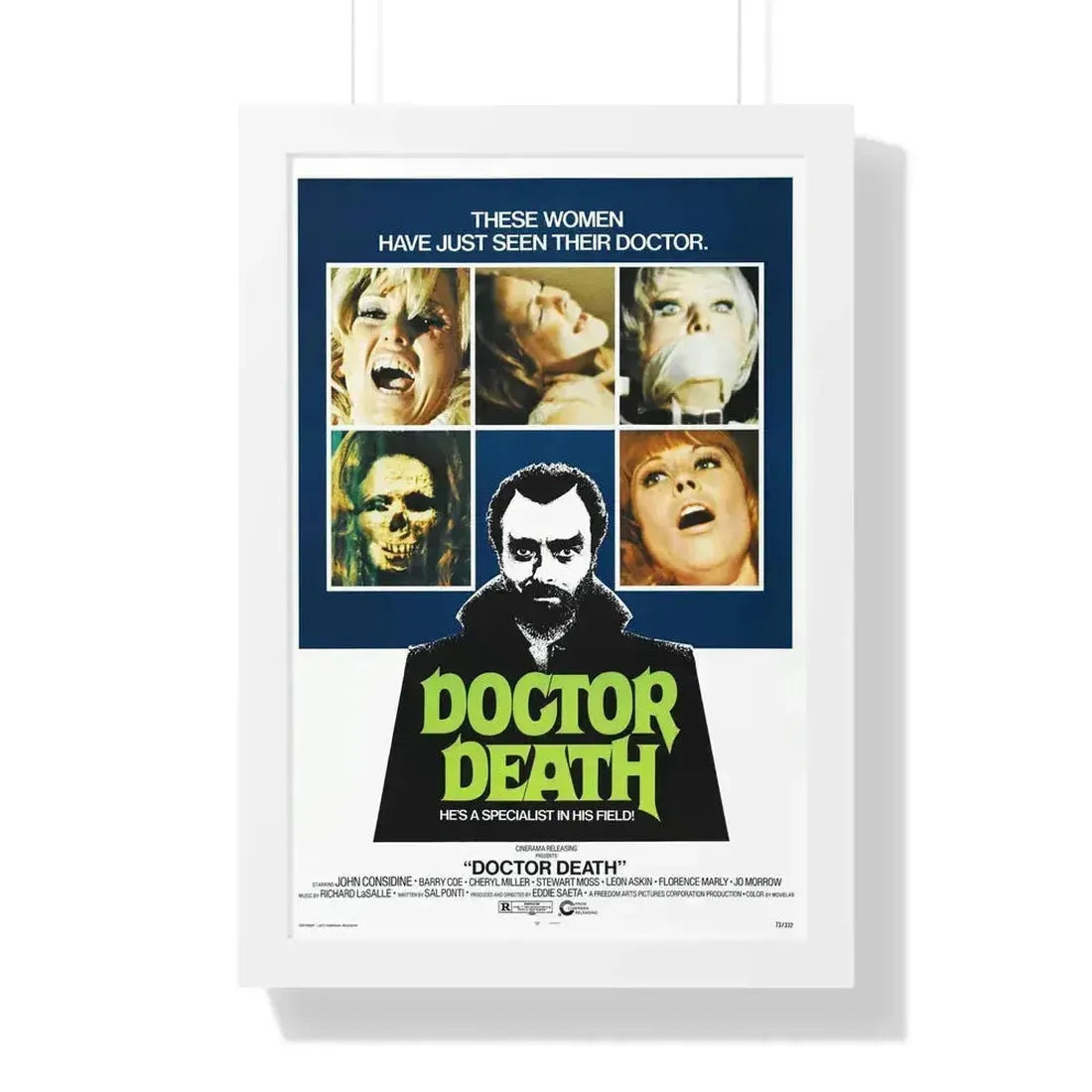 DOCTOR DEATH 1973 - Framed Movie Poster 16″ x 24″ White - The Sticker Space