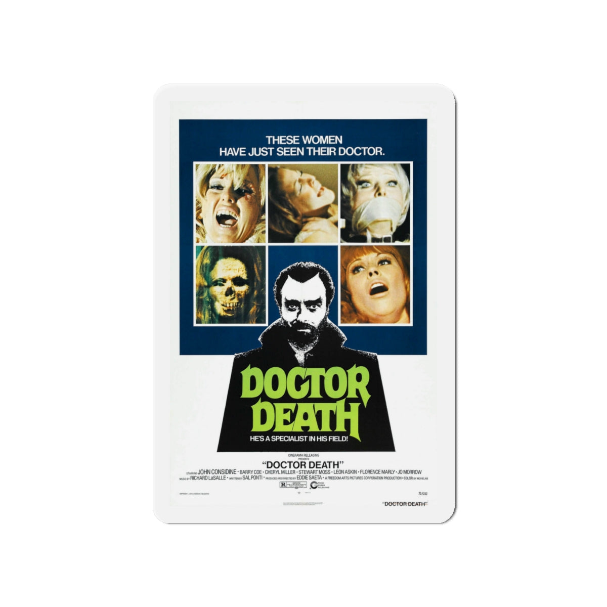 DOCTOR DEATH 1973 Movie Poster - Die-Cut Magnet-4" x 4"-The Sticker Space